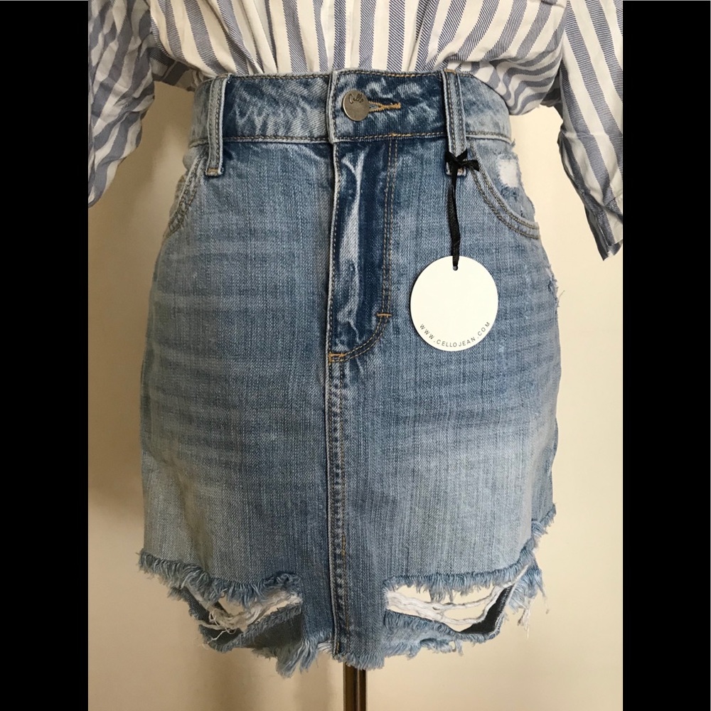 NWT Distressed Denim Mini Skirt - Picture 2 of 4